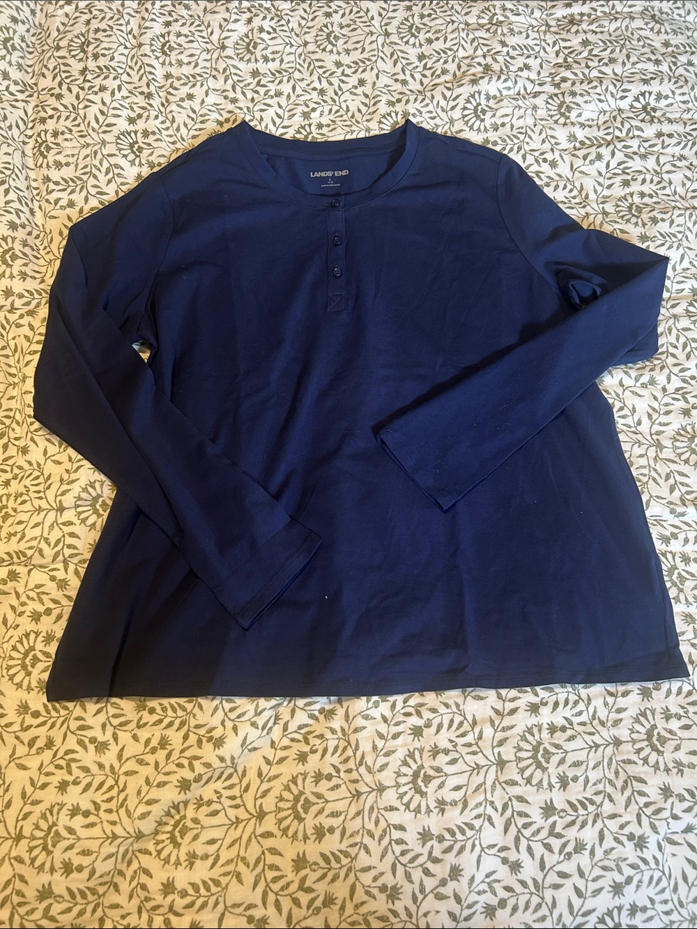 Lands' End Navy Blue Long-Sleeve Henley Top